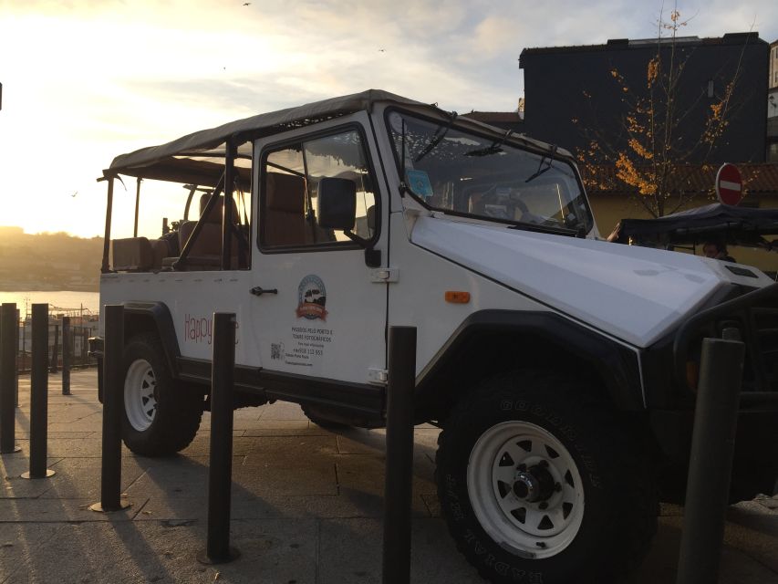 Historic adventure convertible UMM Portugues military jeep - Porto Cathedral and the old city